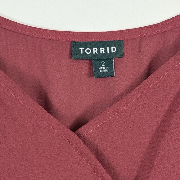 Torrid Maroon Crepe Fit Flare Wrap Front Cami Shirt Strappy Tank Top Womens 2 2X - Picture 6 of 7